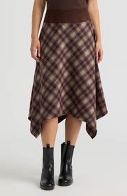 Hunter Plaid Handkerchief Hem Midi Skirt