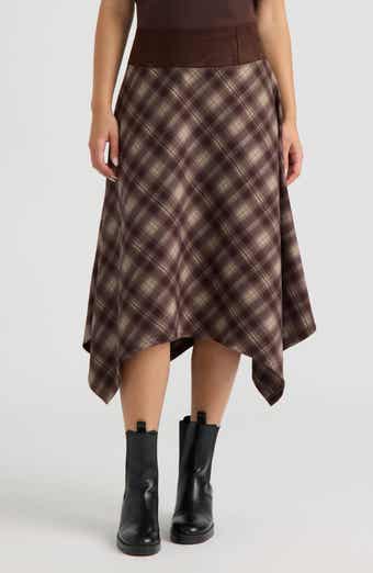 Plaid Handkerchief Hem Midi Skirt