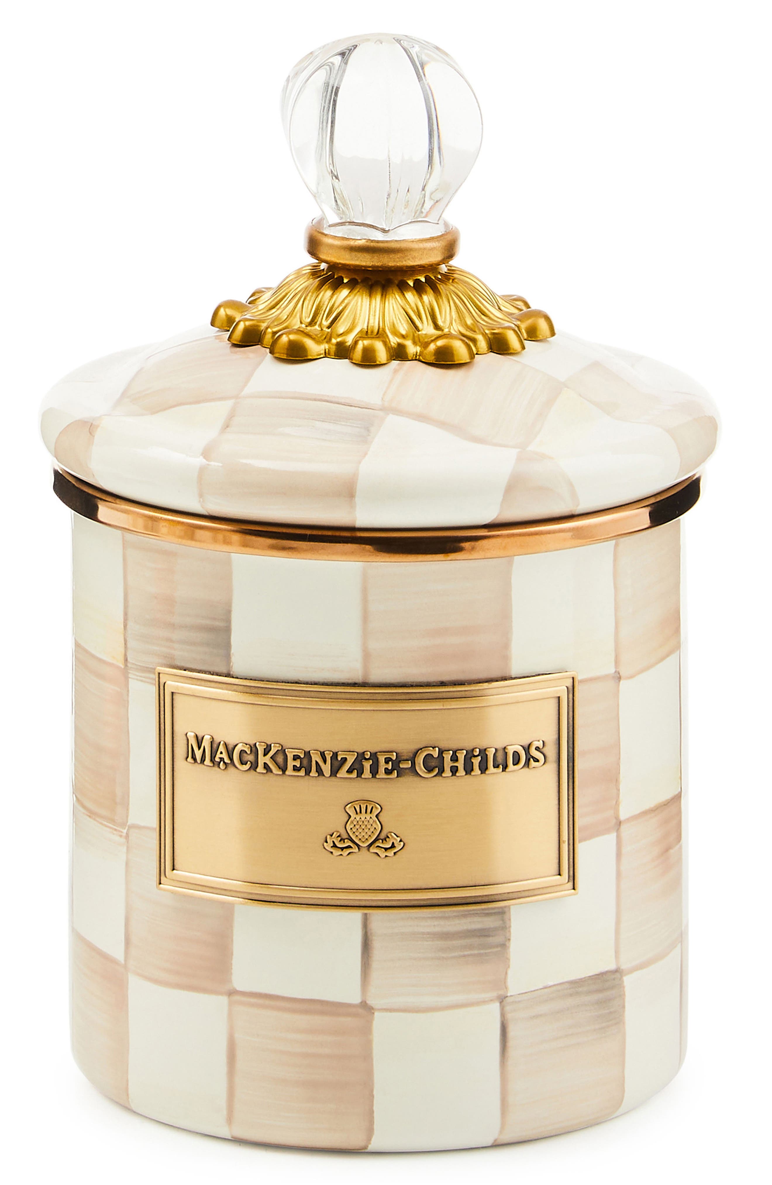 MACKENZIE CHILDS Mocha Check Demi Enameled Steel Canister - Mocha