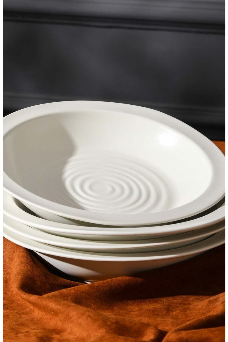 Orbit Stoneware 24-Piece Dinnerware Set with Pasta Bowls, Alternate, color, White
