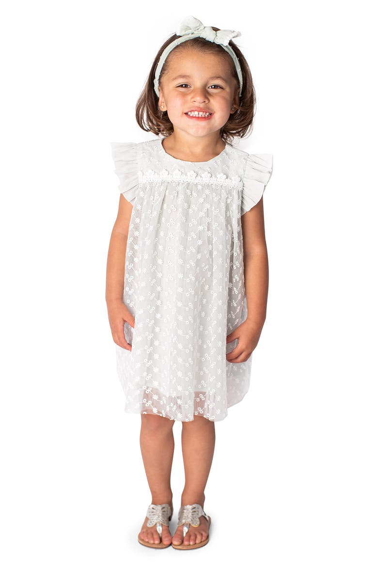Floral Embroidered Mesh Overlay Dress, Main, color, IVORY