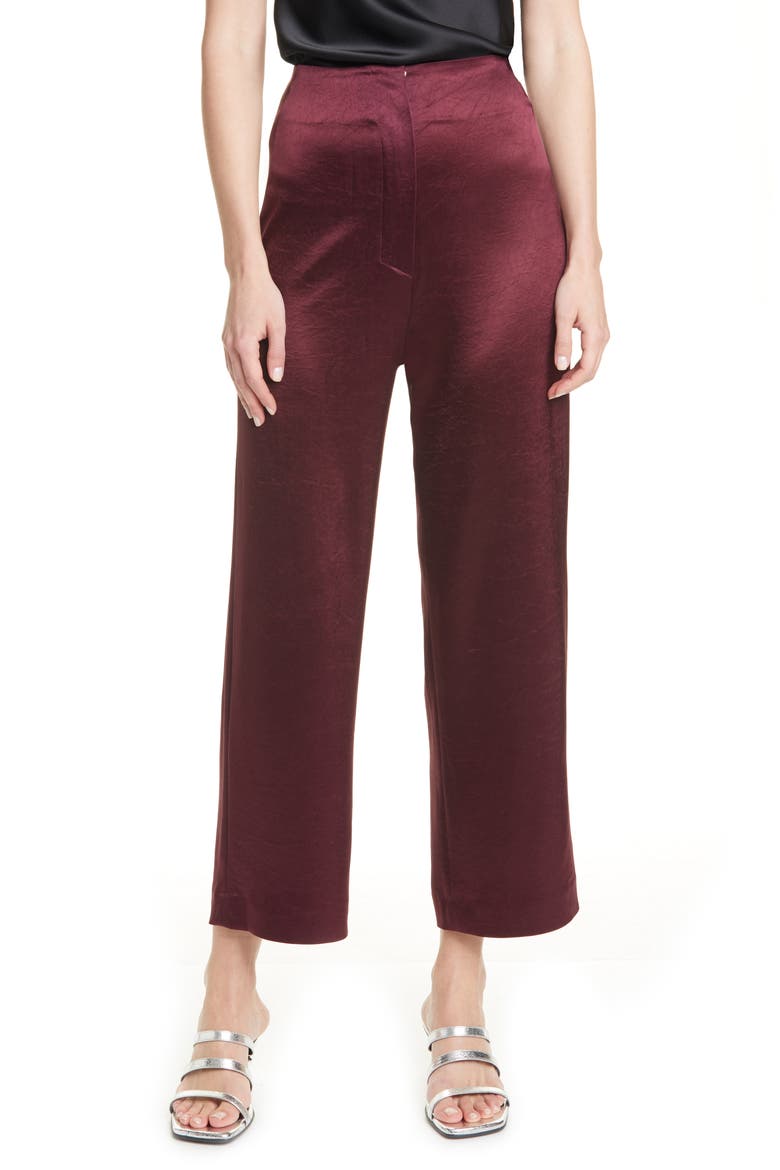 Caribe Satin Crop Wide Leg Pants, Main, color, BERRY
