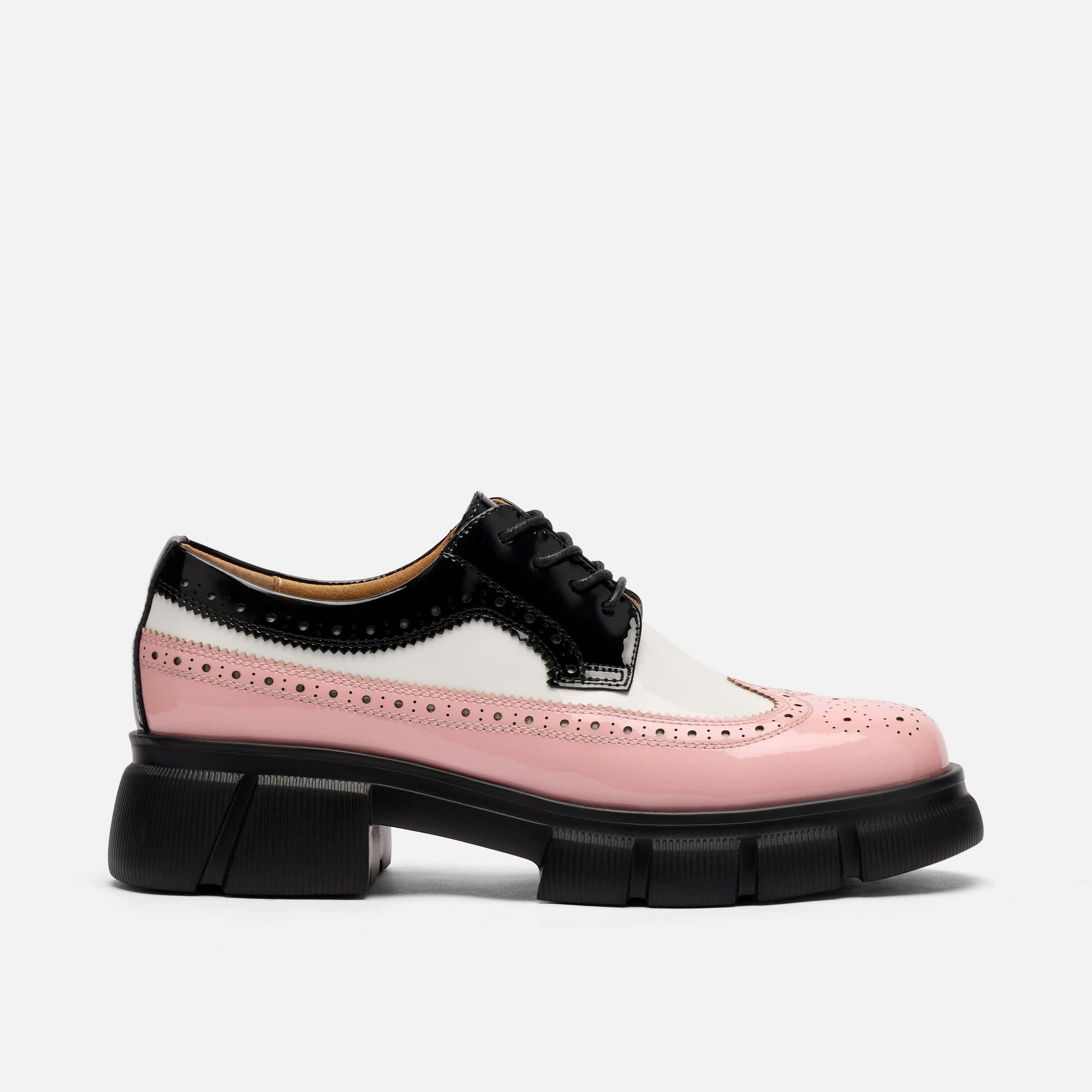 MARC NOLAN Ms. Alexander Leather Lug Wingtip Derby, Main, color, Black/White/Pink