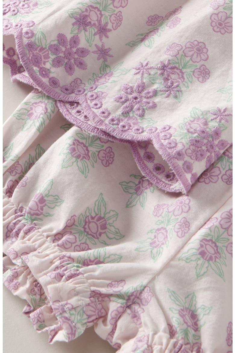 Scalloped Floral Print Cotton Top & Bloomers, Alternate, color, PURPLE TINT STAMPED FLORAL