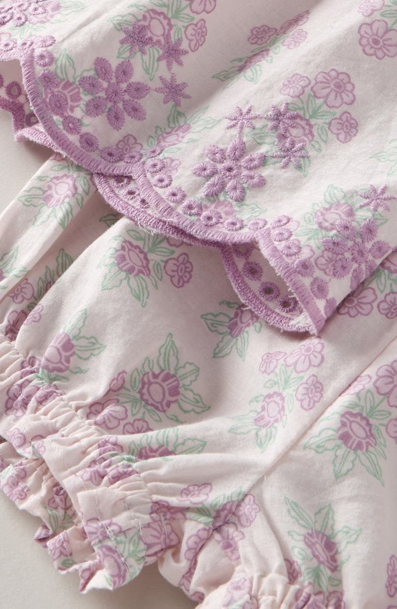 Nordstrom Scalloped Gingham Check Cotton Top & Bloomers, Alternate, color, Purple Tint Stamped Floral