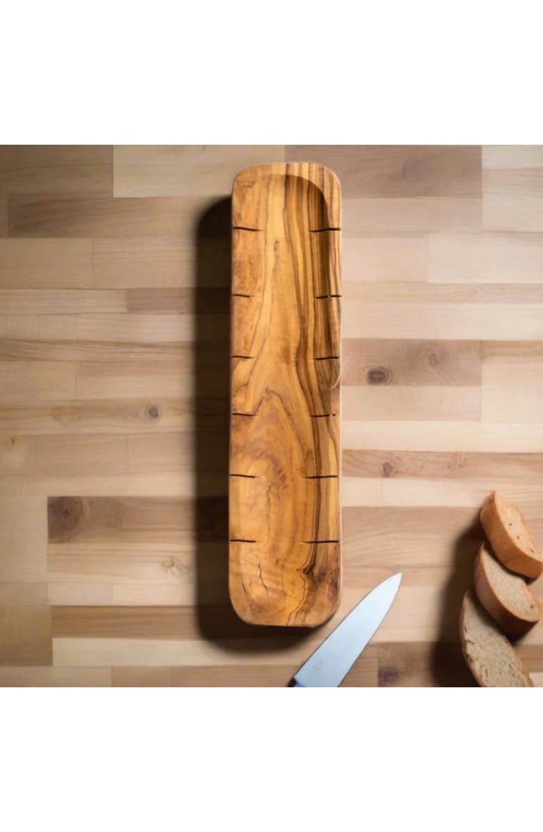 Gharyan Stoneware Olive Wood Bread Slicing Board, Alternate, color, Natural