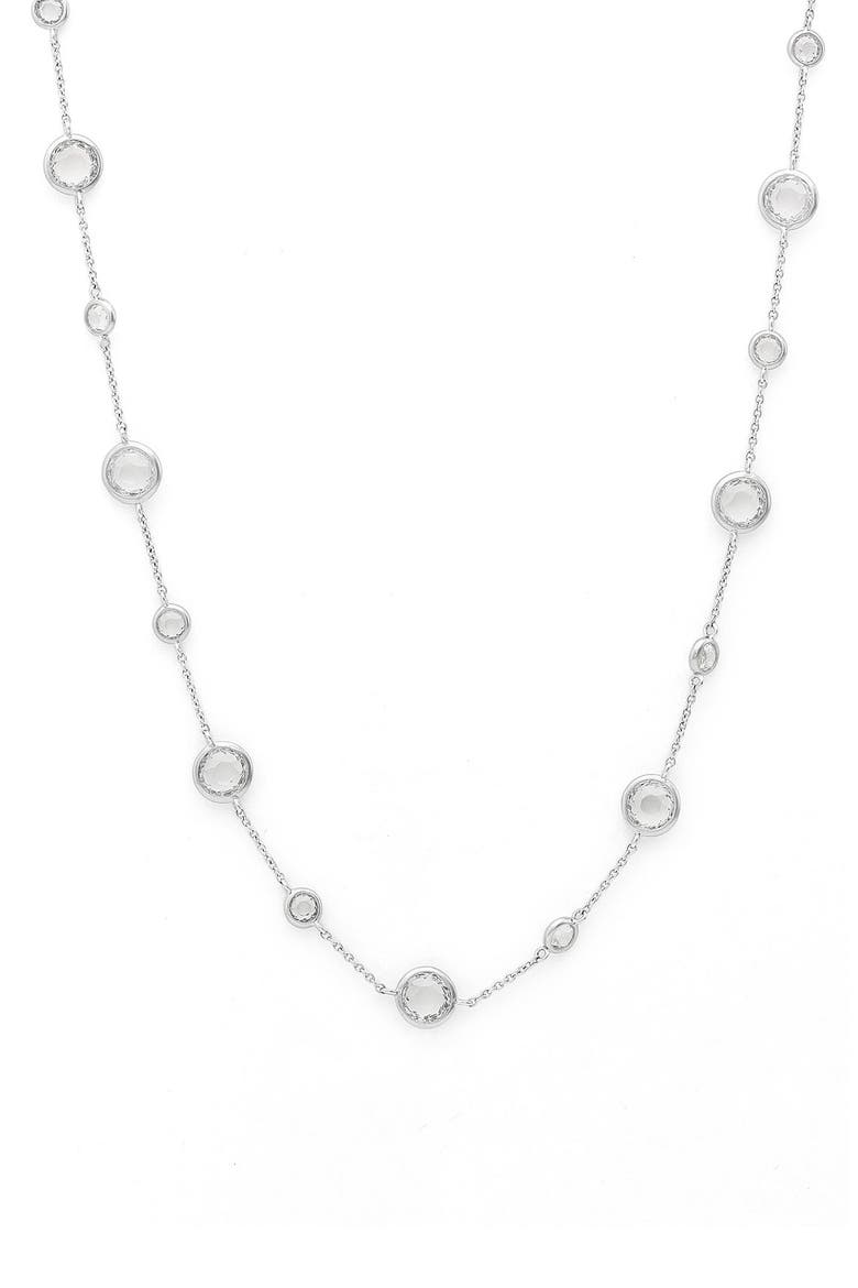 Crystal Bezel Necklace, Main, color, RHODIUM