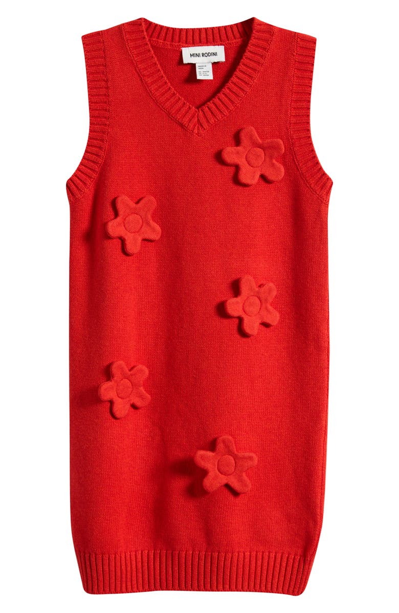 Mini Rodini Kids' Flower Appliqué Sweater Vest Dress, Main, color, Red