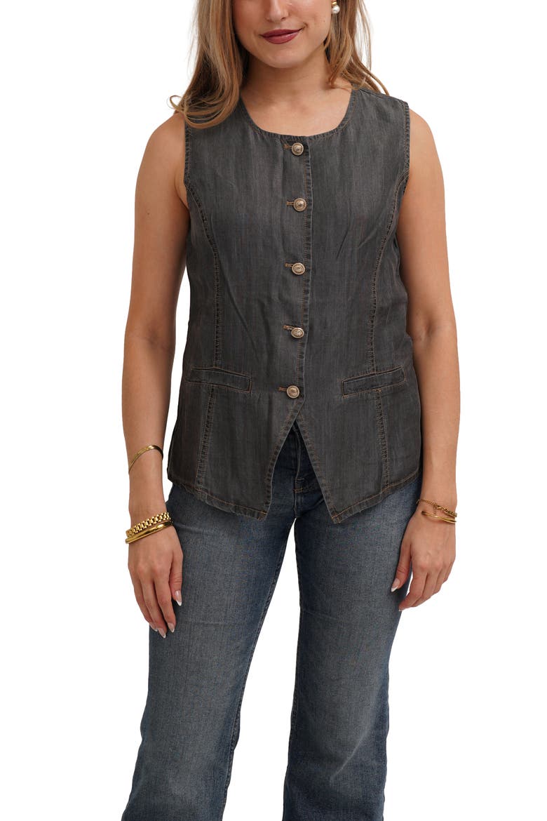 Denim Lyocell Button Front Vest, Main, color, MEDIUM GREY DENIM