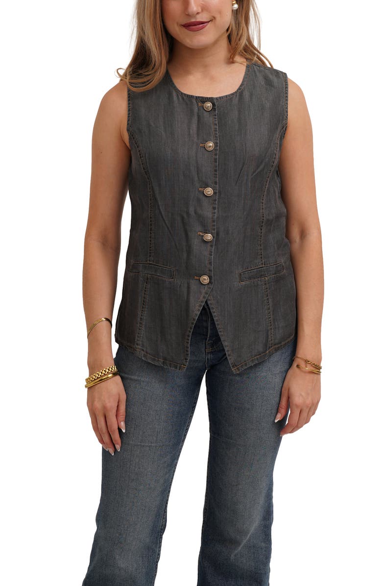 CYRUS Denim Lyocell Button Front Vest, Main, color, Medium Grey Denim