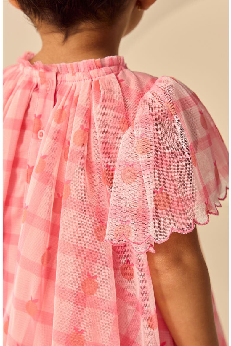 Kids' Check Mesh Party Dress, Alternate, color, PINK/ ORANGE