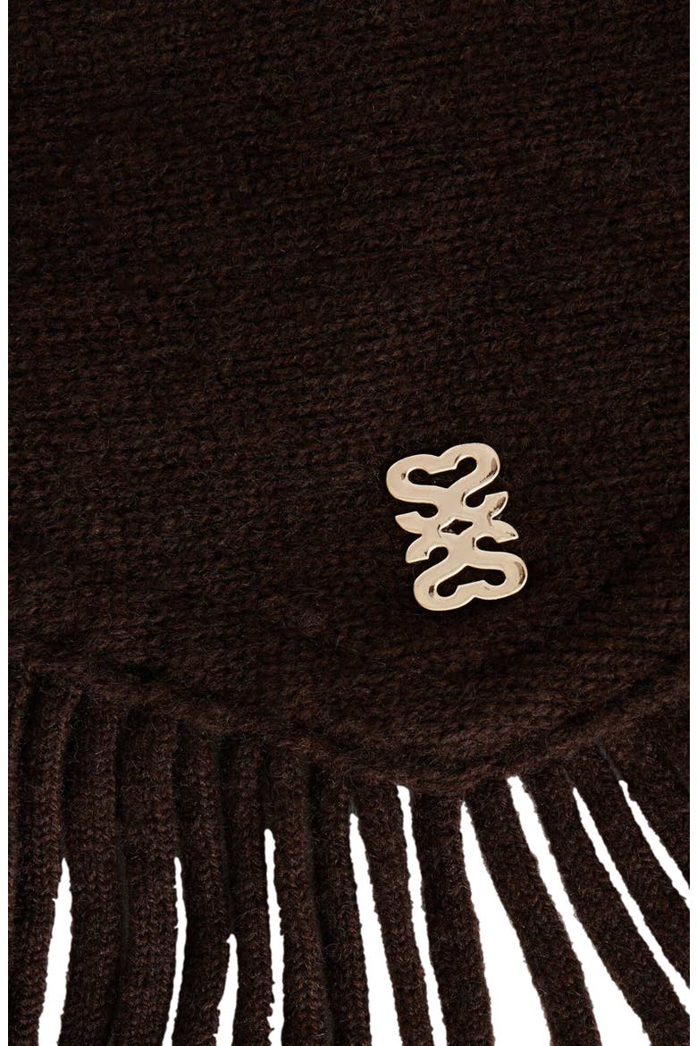 Fringed Wool Triangle Scarf, Alternate, color, Brown