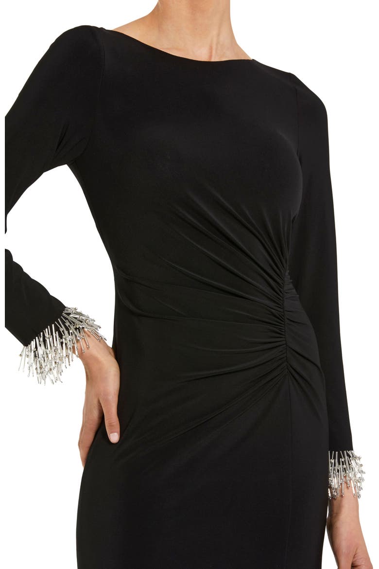 Long Sleeve Jersey Gown With Beaded Cuff Sleeves, Alternate, color, Black