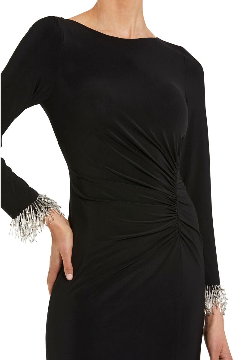 Mac Duggal Long Sleeve Jersey Gown With Beaded Cuff Sleeves, Alternate, color, Black