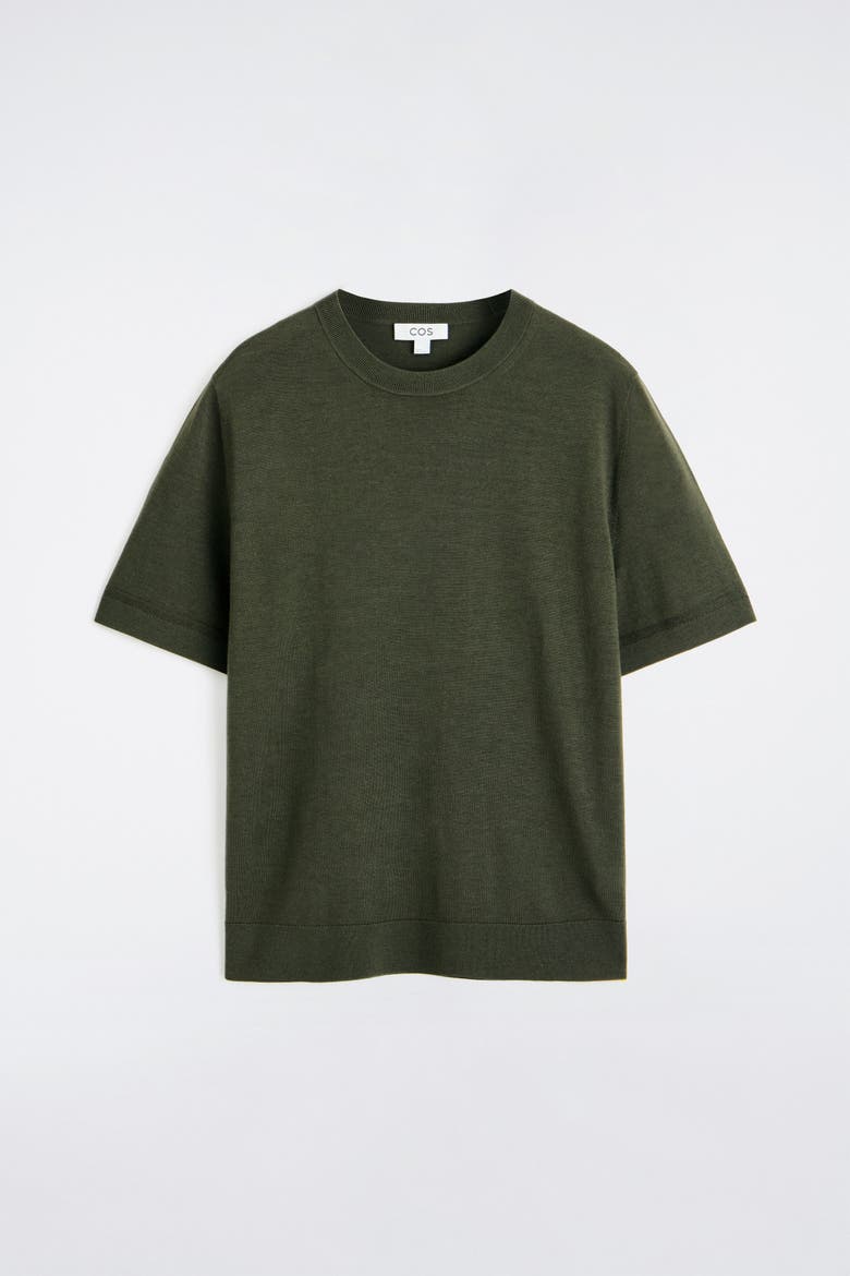 Merino Wool Knitted T-Shirt, Alternate, color, DARK KHAKI