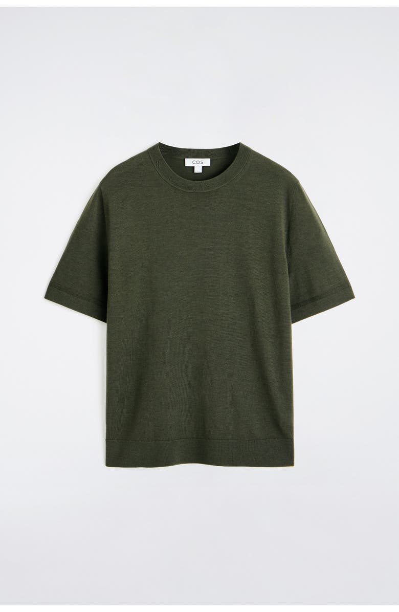 COS Merino Wool Knitted T-Shirt, Alternate, color, Dark Khaki