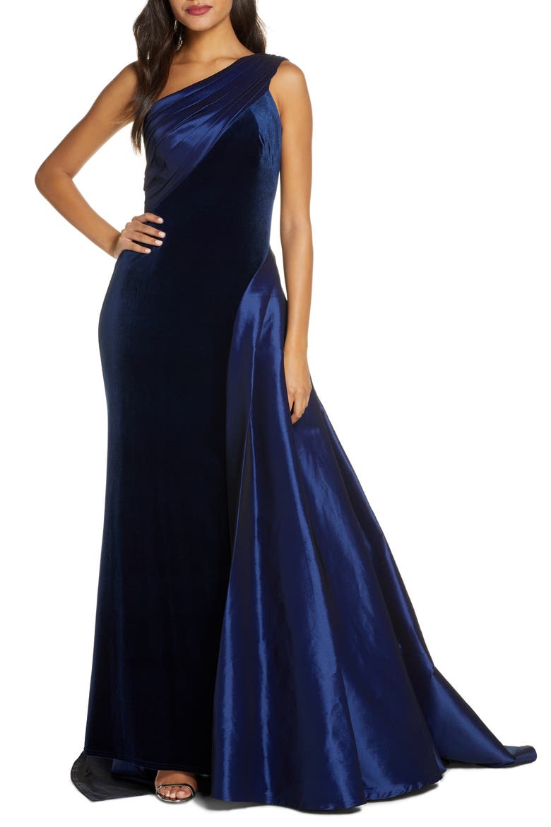 One-Shoulder Tafetta Ballgown, Main, color, NAVY