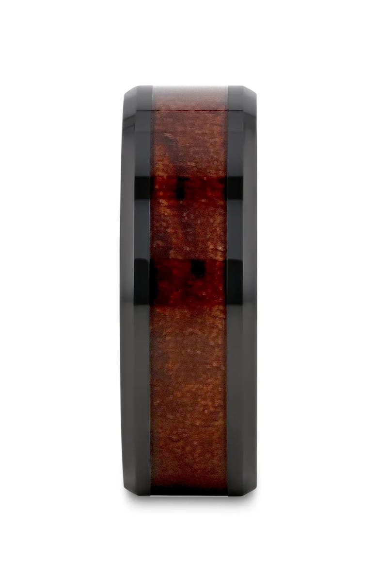 Larson Jewelers Benny Ceramic Beveled Wedding Band, Alternate, color, Black / Bubinga Wood