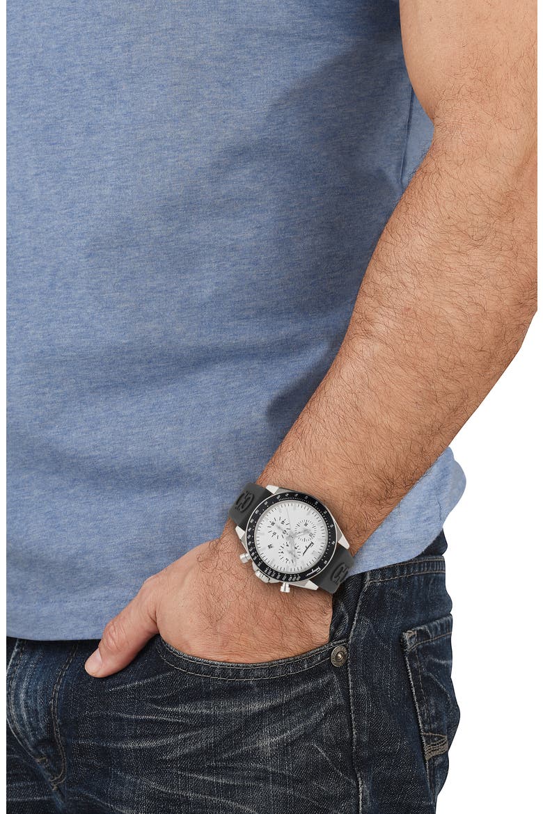 Chronograph Silicone Strap Watch, 43mm, Alternate, color, SILVER
