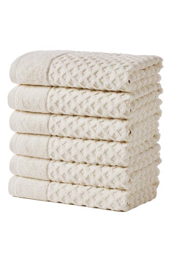 Woven & Weft 6-pack Diamond Textured Hand Towels In Brown