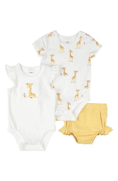 FIRSTS by Petit Lem Giraffes 3-Piece Bodysuits & Ruffle Rib Bloomers Set