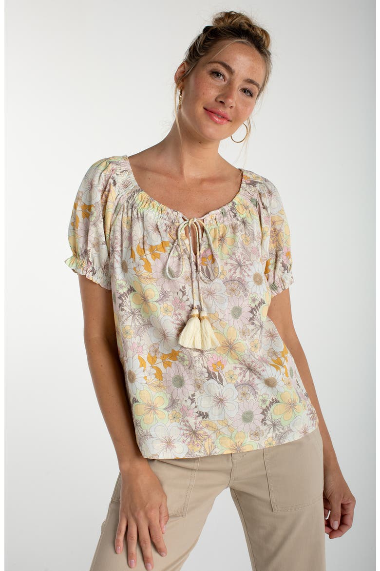Floral Print Tie Neck Top, Alternate, color, PRISTINE MULTI