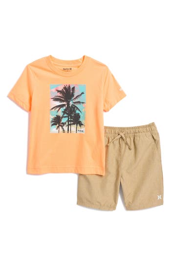 Hurley Kids' Utopia Graphic T-shirt & Shorts Set In Khaki