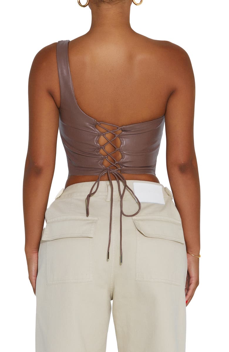 Naked Wardrobe Faux-Ever Leather<sup>™</sup> One-Shoulder Corset Top, Alternate, color, 