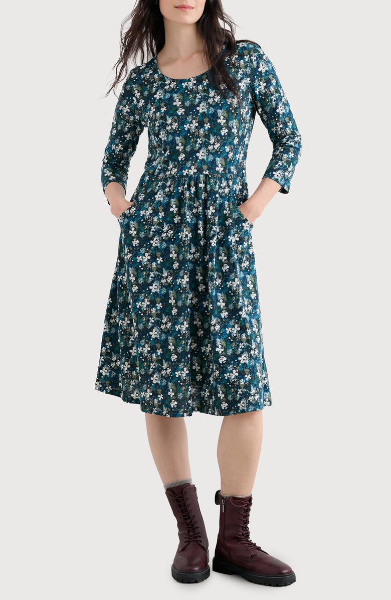 Seasalt Cornwall Enor Print Organic Cotton Fit & Flare Dress, Main, color, Moorland Floral Maritime