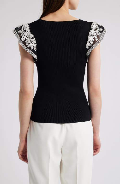ELIE TAHARI ELIE TAHARI EMILY EMBROIDERED FLUTTER SLEEVE SWEATER