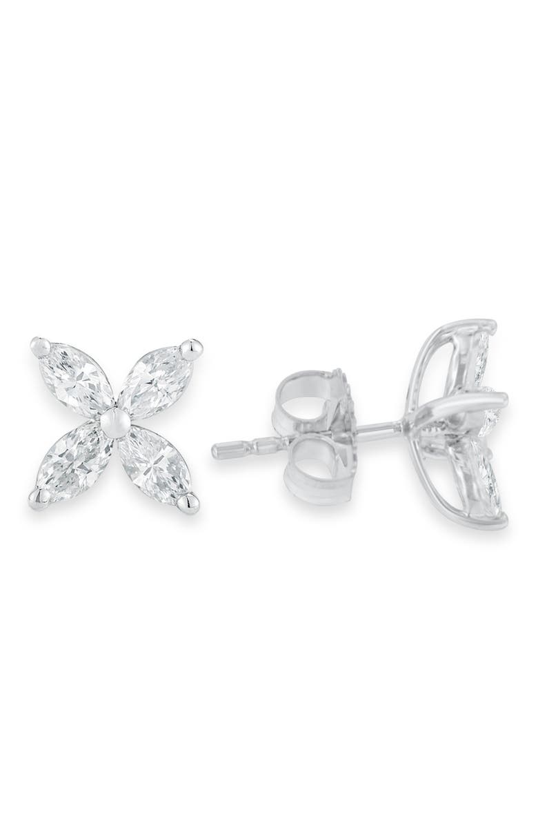 Haus of Brilliance 14K White Gold 1.0 Ct Lab Grown Marquise Diamond 8 Stone Floral Leaf Stud Earrings, Alternate, color, White