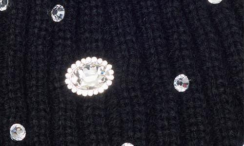 Nanette Lepore Rhinestone Beanie With Faux Fur Pompom In Black