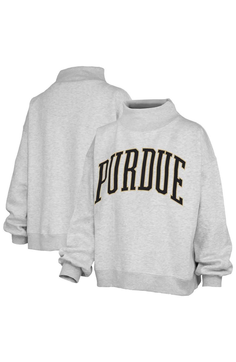 PRESSBOX Women's Pressbox Heather Gray Purdue Boilermakers Oversized Nelson Mock Neck Sweatshirt, Main, color, Heather Gray
