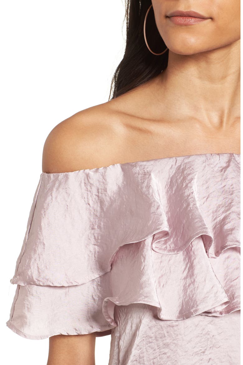 Ruffle Satin Off the Shoulder Top, Alternate, color, PURPLE PUFF