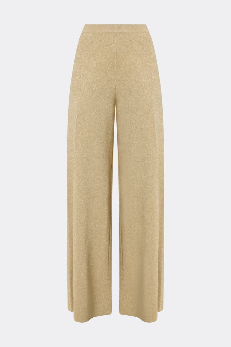 Ammie Metallic Milano Knitted Trousers, Alternate, color, Pale Gold