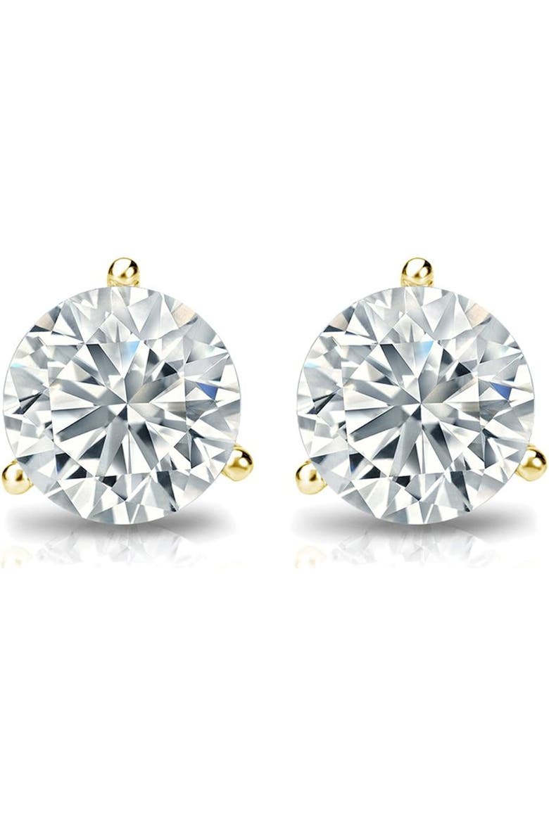 14k Gold Lab-Grown Round Diamond 3-Prong Stud Earrings, Alternate, color, 4 Carat Yellow Gold