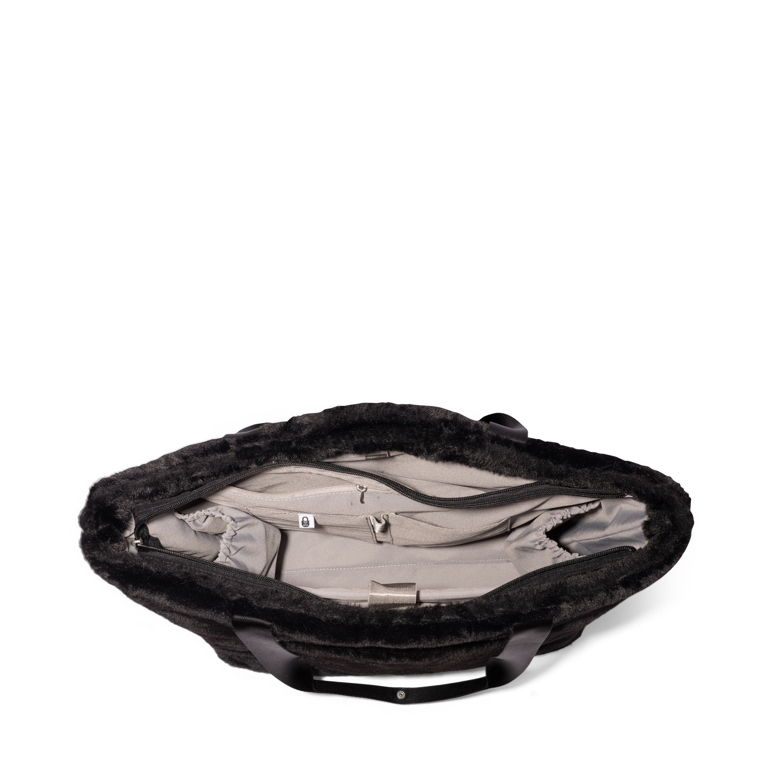 BAGGALLINI Modern Via Tote Bag, Alternate, color, Black Faux Fur