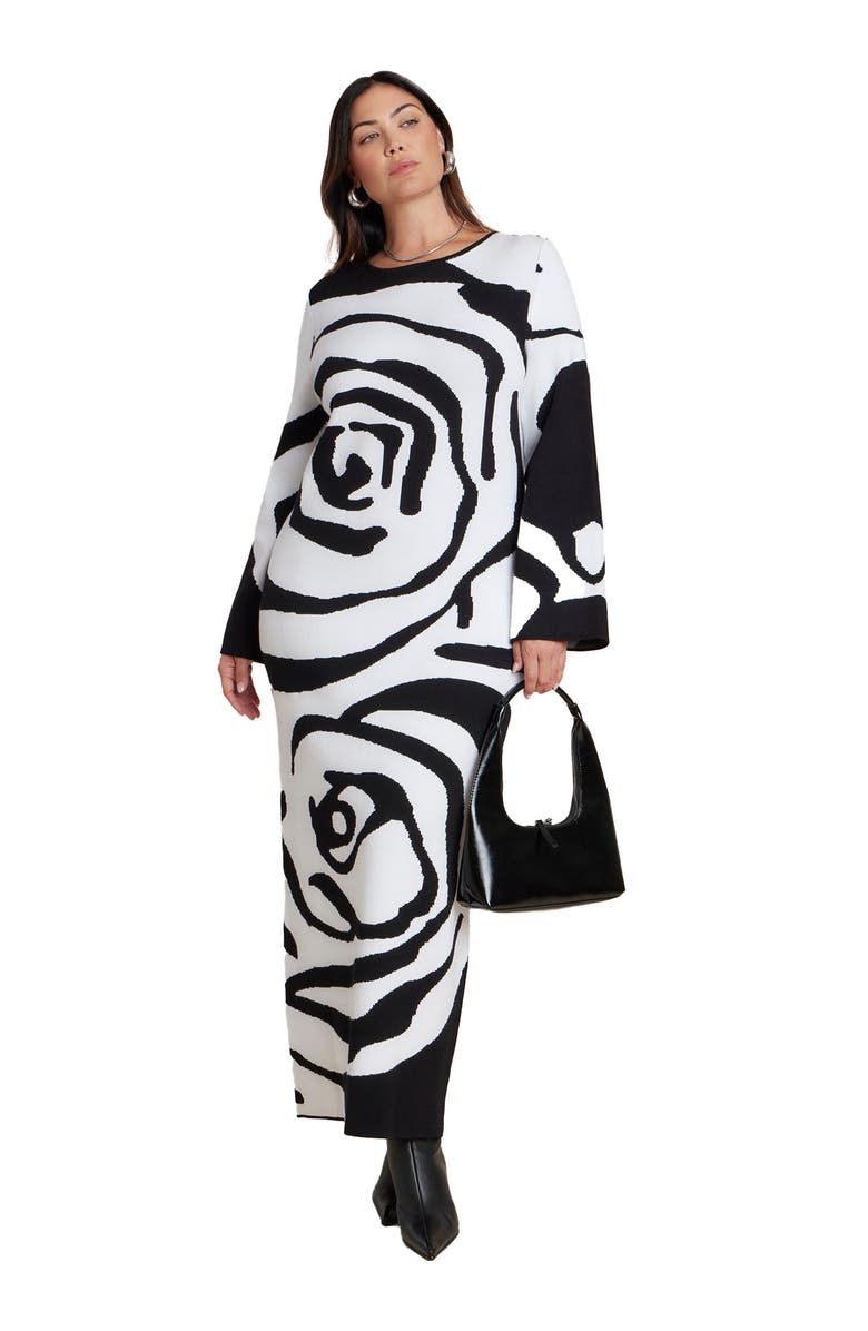 ELOQUII Intarsia Long Sleeve Dress, Alternate, color, 