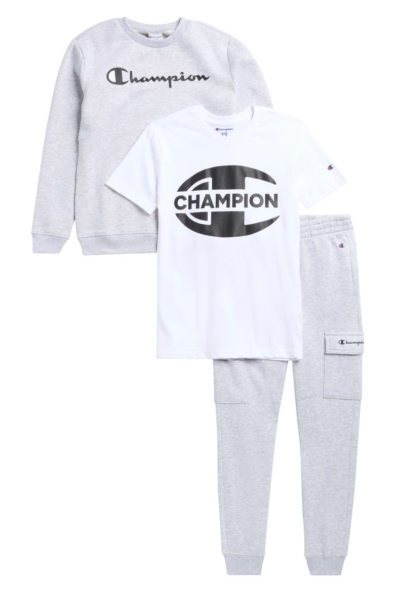 Kids' T-Shirt, Sweatshirt & Cargo Joggers Set, Main, color, BRIGHT WHITE