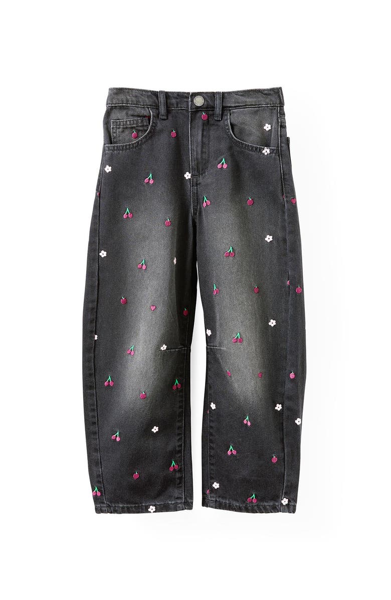 Cotton On Kids Kid's Unisex Barrel Leg Denim Jean, Main, color, Balmoral Black Embroidered