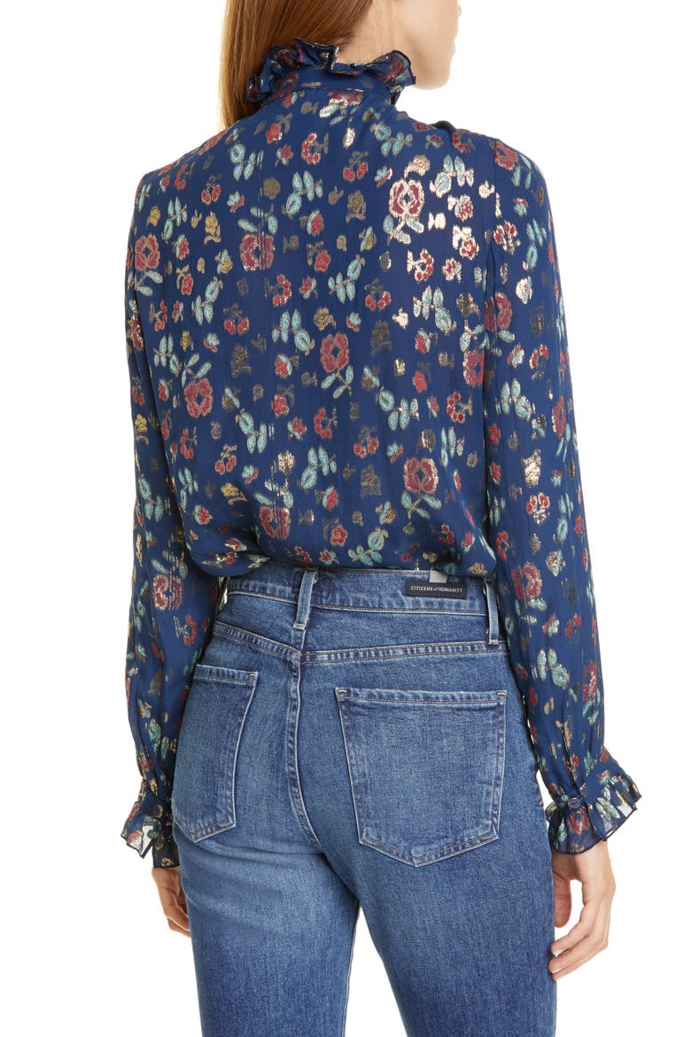 Emile Polka Dot Fil Coupé Top, Alternate, color, SHIMMER NAVY