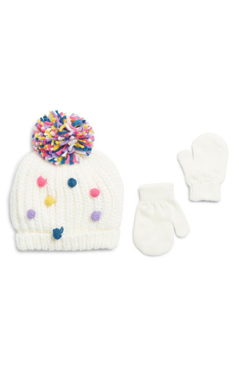 Capelli New York Pompom Knit Cap & Mittens Set, Main, color,