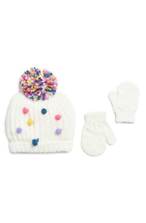 Pompom Knit Cap & Mittens Set (Baby)