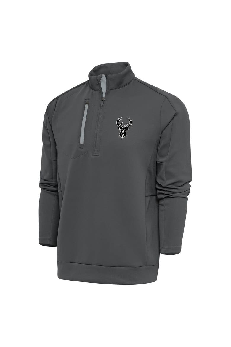Men's Antigua Pewter Milwaukee Bucks Metallic Logo Generation Quarter-Zip Top, Alternate, color, Pewter