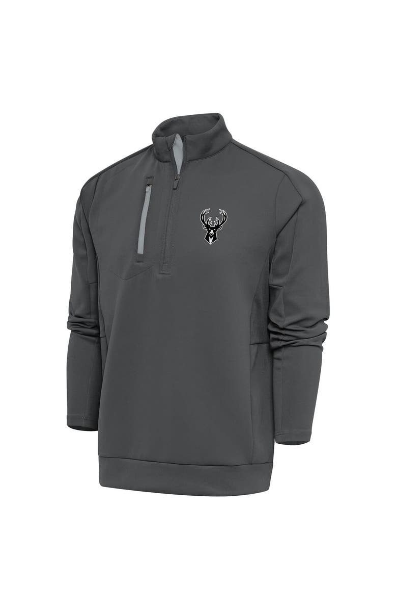 ANTIGUA Men's Antigua Pewter Milwaukee Bucks Metallic Logo Generation Quarter-Zip Top, Alternate, color, Pewter