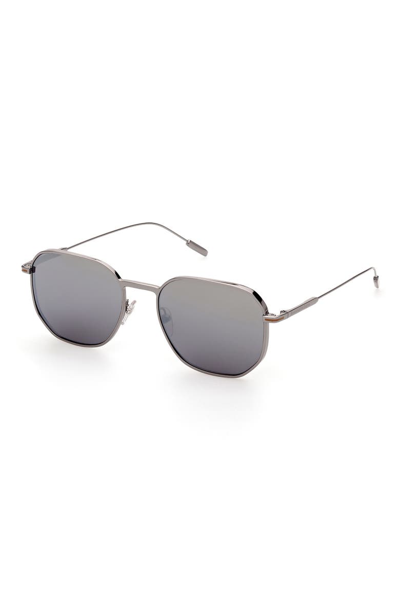 53mm Round Sunglasses, Main, color, SHINY GUNMETAL / SMOKE MIRROR