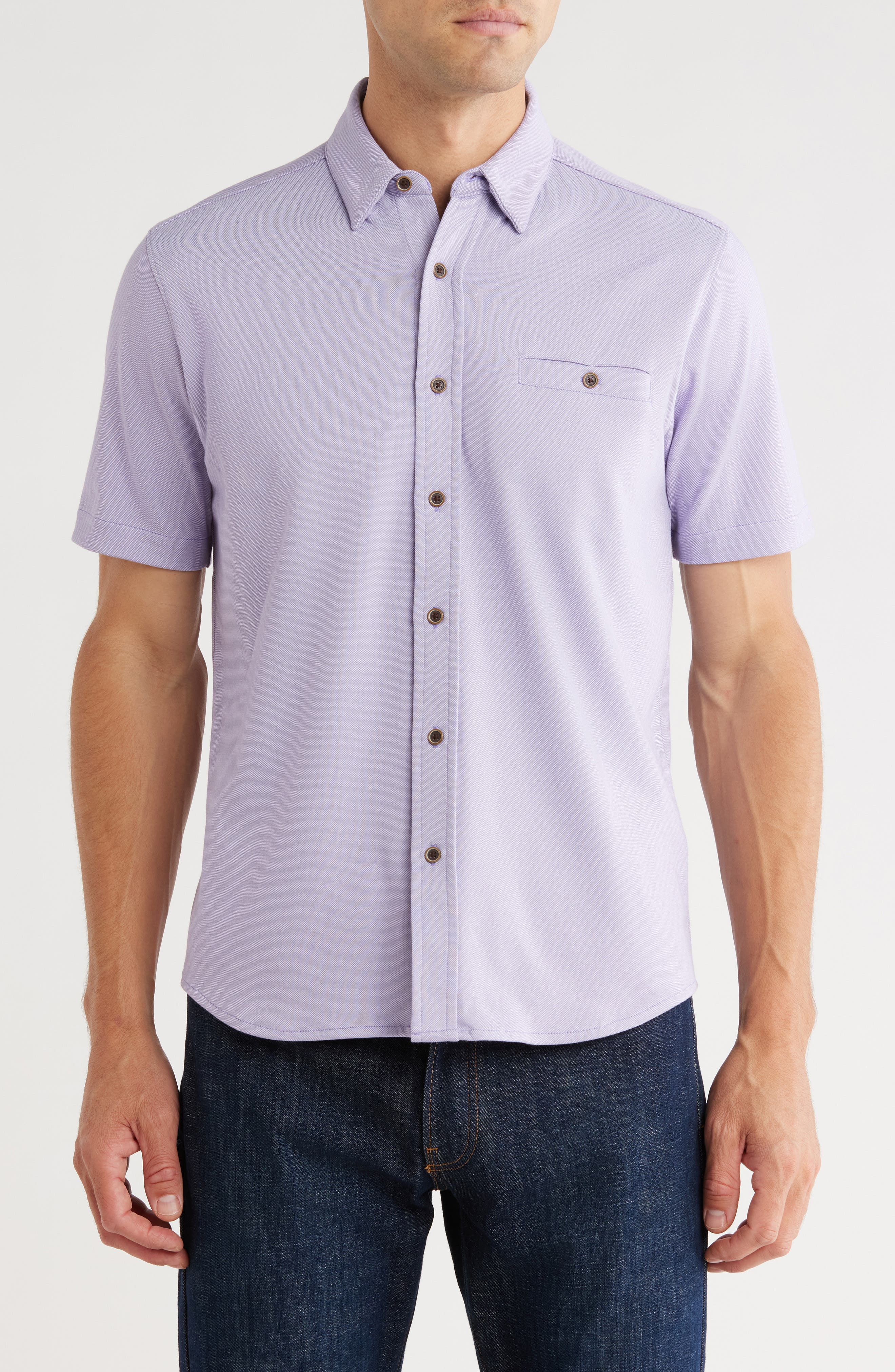 NICOBY Regular Fit Short Sleeve Piqué Button-Up Shirt