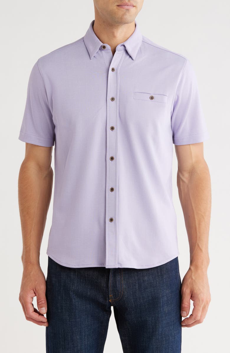 NICOBY Regular Fit Short Sleeve Piqué Button-Up Shirt, Main, color, Purple