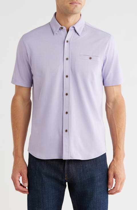 Regular Fit Short Sleeve Piqué Button-Up Shirt