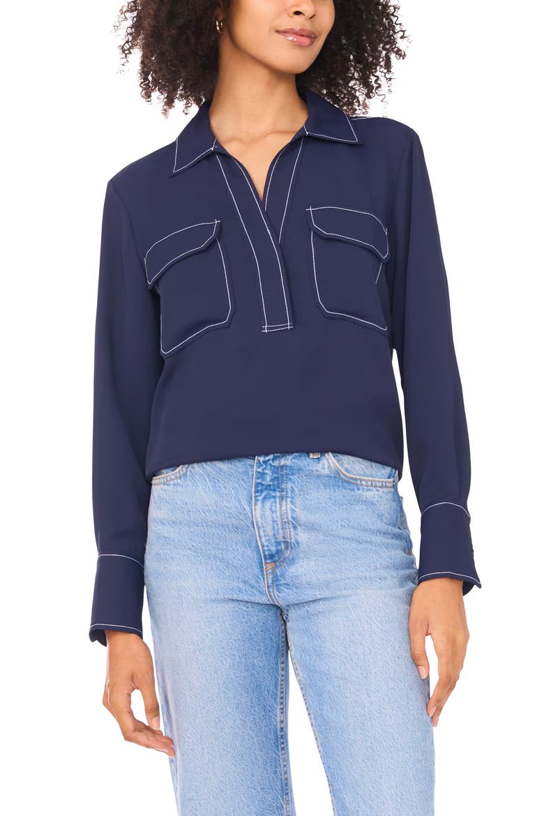 Half Placket Popover Top, Main, color, CLASSIC NAVY